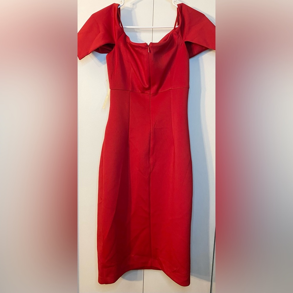Elegant Red Off-Shoulder Sheath Dress with Jewel Accent (Size 6) Ptp 17” - Picture 7 of 9